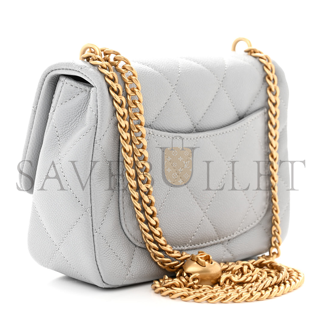 Ch*el caviar quilted mini sweetheart flap grey (20*14*8cm)